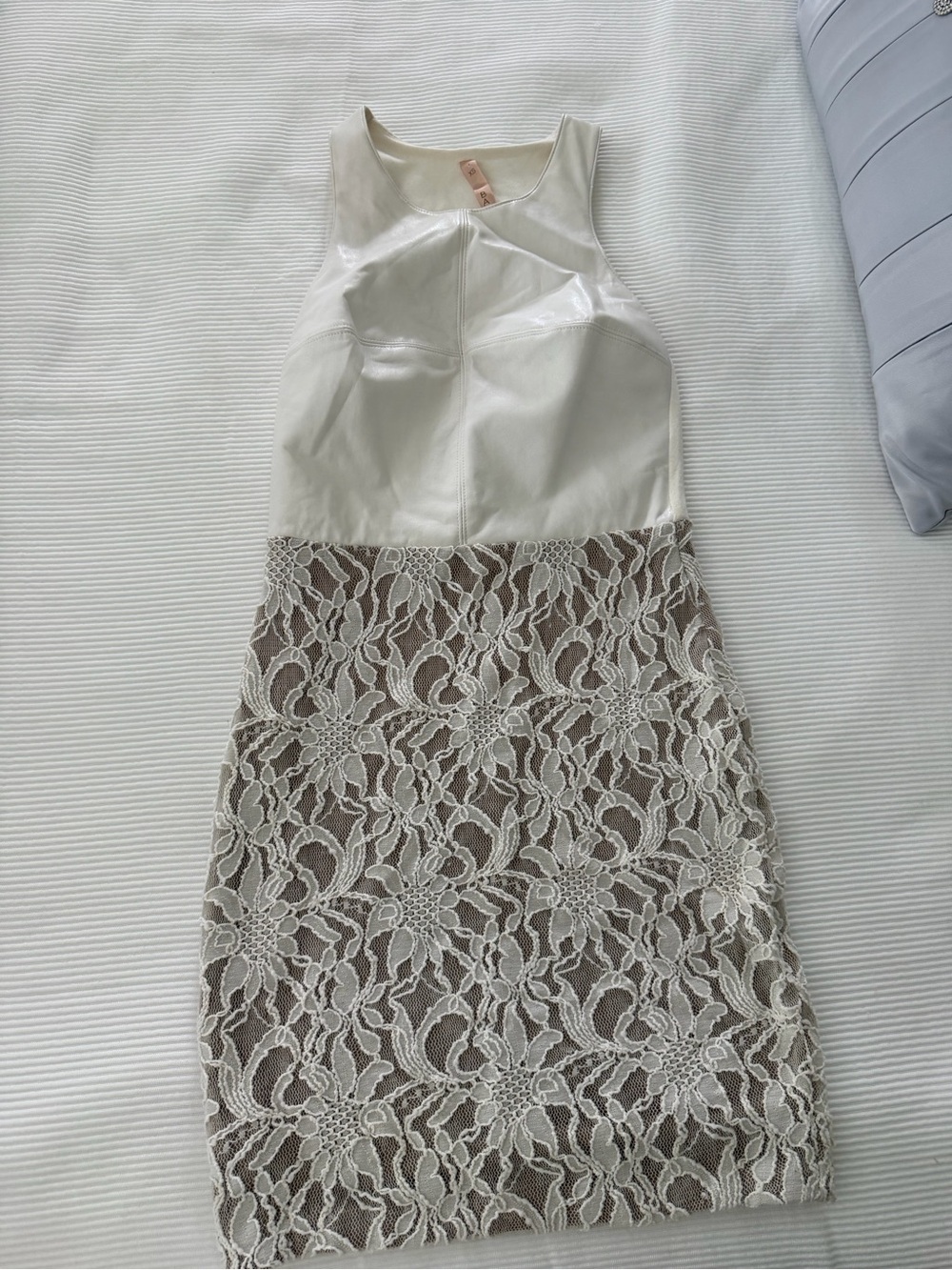Bailey 44 Ivory Faux-Leather & Lace Mini Dress